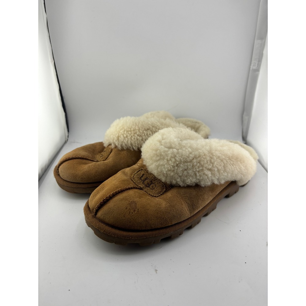 UGG Coquette Chestnut Suede Sheepskin Slippers Womens 9 5125 House Shoes